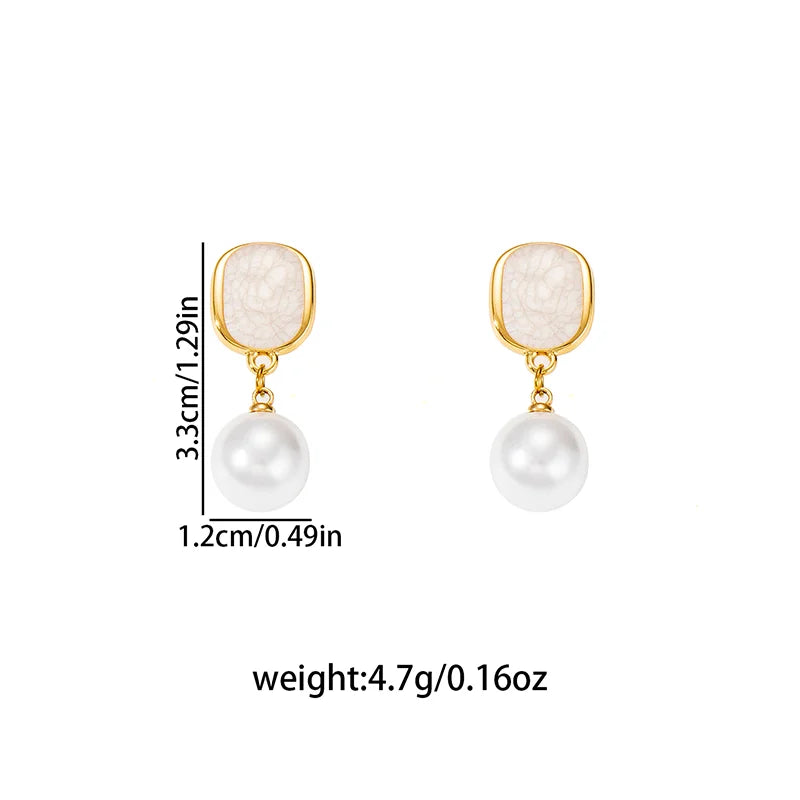 ANENJERY 316L Stainless Steel Geometric Elliptical Drop Glazed Enamel Pearl Earring For Women Fashion Luxury Niche Jewelry Gift