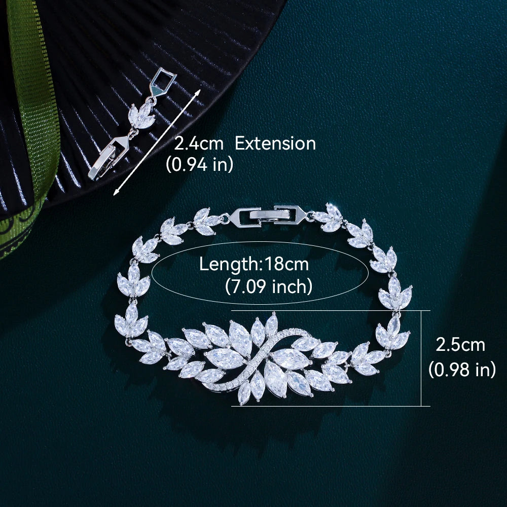 ThreeGraces Luxury Shiny Multicolor Zirconia Big Leaf Bracelet for Women Fashion Bridal Wedding Evening Party Jewelry BR402