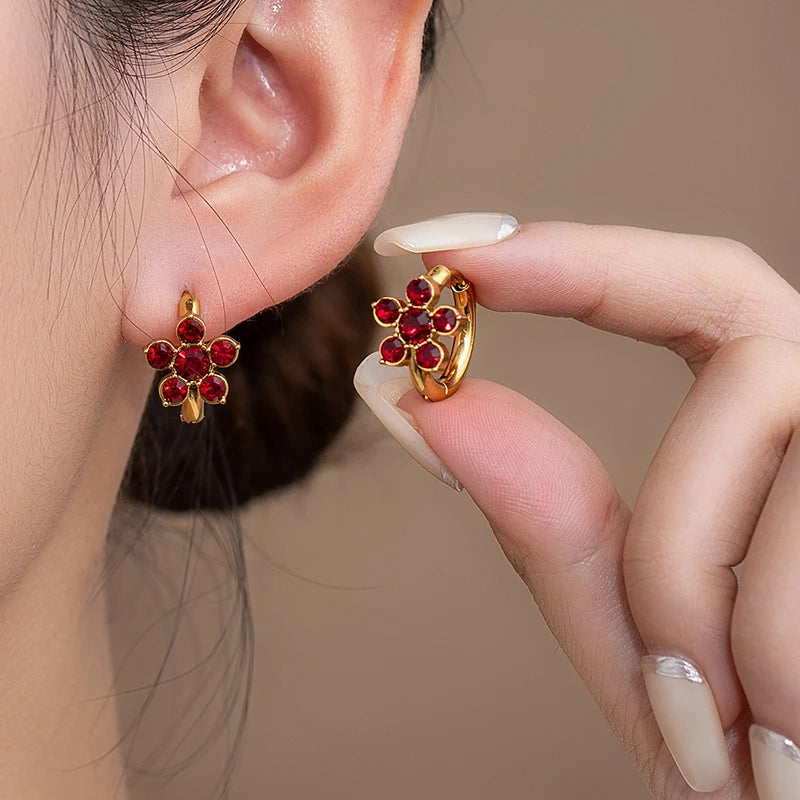 ANENJERY 316L Stainless Steel Colorful Zircon Flower Star Earrings For Women Men Personality French Party Jewelry Gift Wholesale