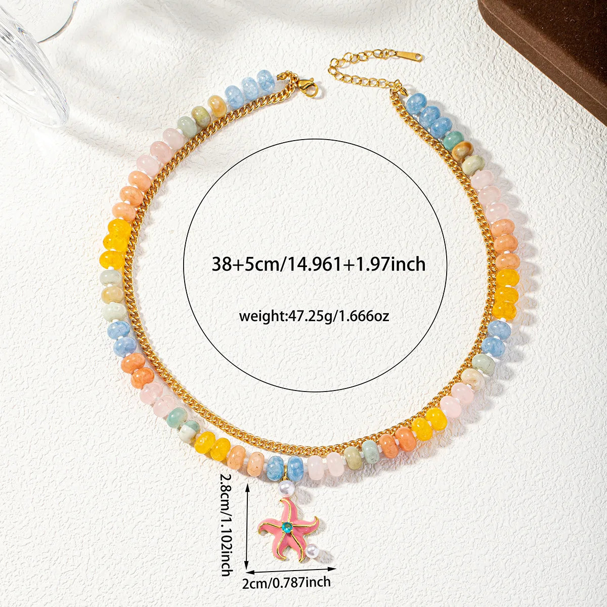 Handmade Natural Stone Beads Choker Necklace Women Colorful Enamel Starfish Pendant Stainless Steel Chain Necklaces Boho Jewelry
