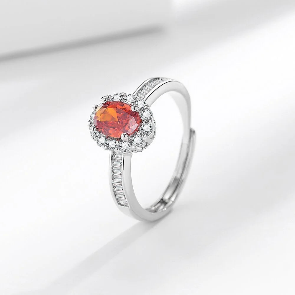 925 Sterling Silver Oval Zircon Halo Ring - Adjustable Fit, Classic Luxury Jewelry for Women, Elegant Wedding & Party Accessory