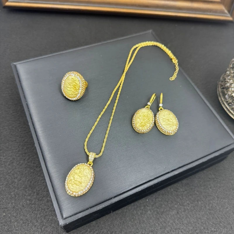 Resin 3 Pcs Jewelry Sets Geometric Vintage Palace Style Dinner Party Earrings Necklaces for Women Elegant Exquisite Accessories
