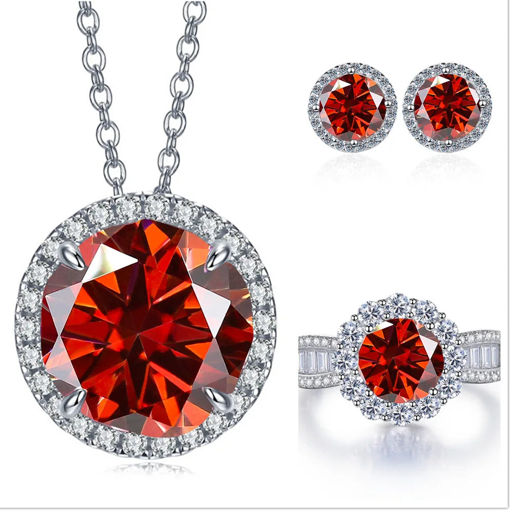 Total 9 Carat Moissanite Jewelry Set 925 Sterling Silver Ring Earrings Necklace Jewelry Pass Diamond Test with Black Card Gift