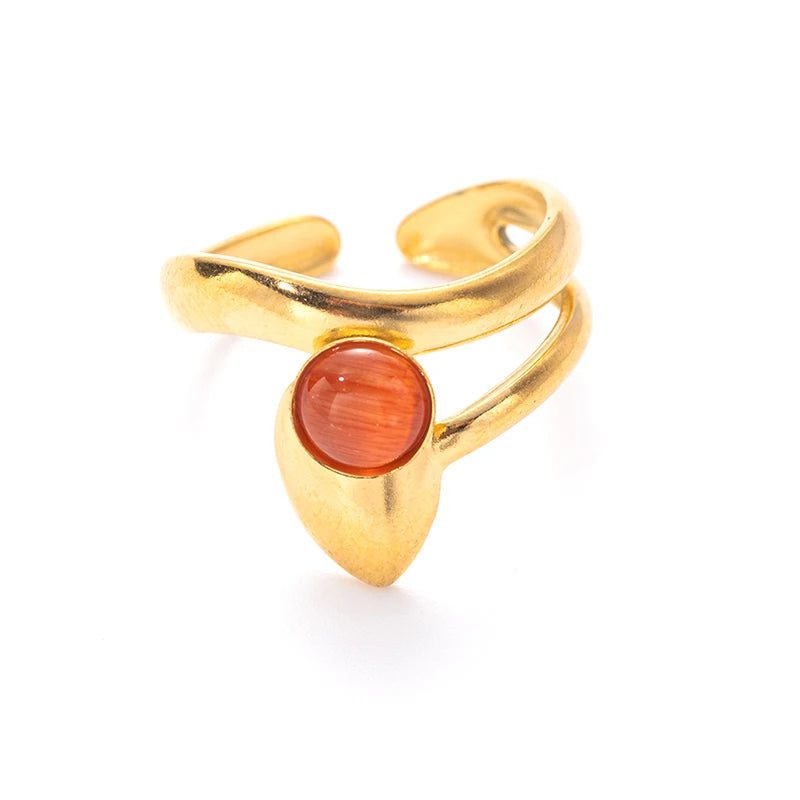ANENJERY 316L Stainless Steel Colorful Stone Water Droplets Open Ring for Women Personality Niche Jewelry Niche Gifts Wholesale