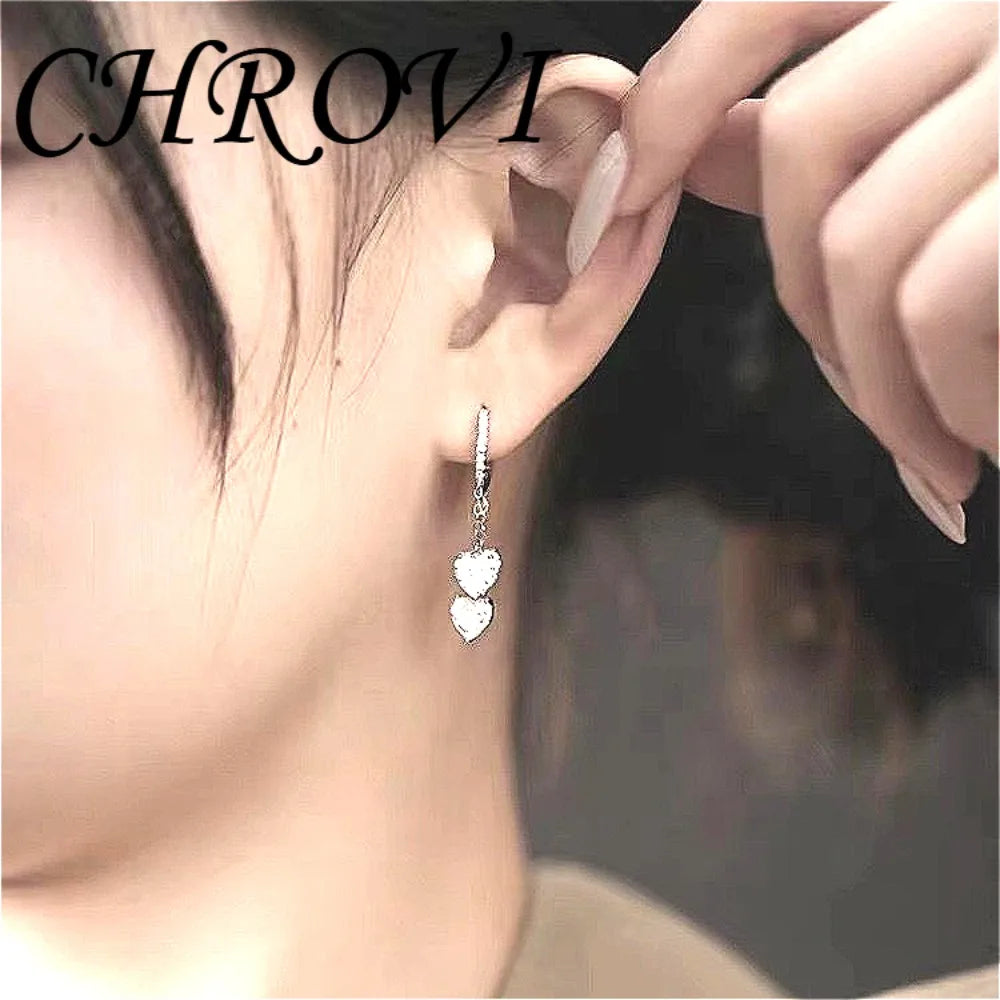 Light Luxury 925 Sterling Silver Sparkling Heart Tassel Fairy-Style Boutique Women's Earrings