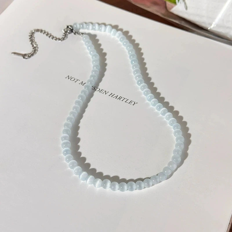 2026 Summer Trendy Candy Color Crystal Opal Beaded Cat's Eye Stone Bead Choker Necklace For Women Fashion Aesthetic Accessories