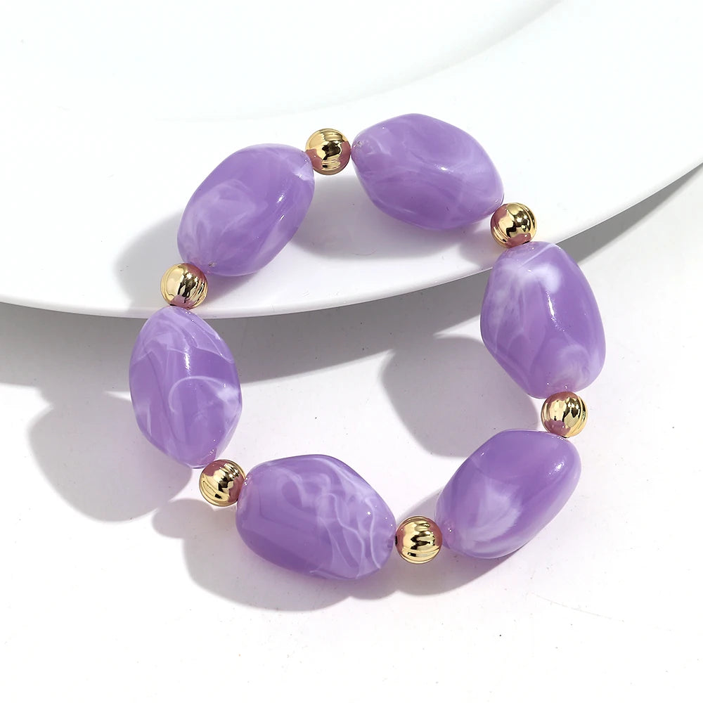 Fashion Acrylic Marbled Irregular Geometry Beads Stretch Bracelet Elegant Colorful Cuff Bangle Bracelets 2026 Trendy Jewelry