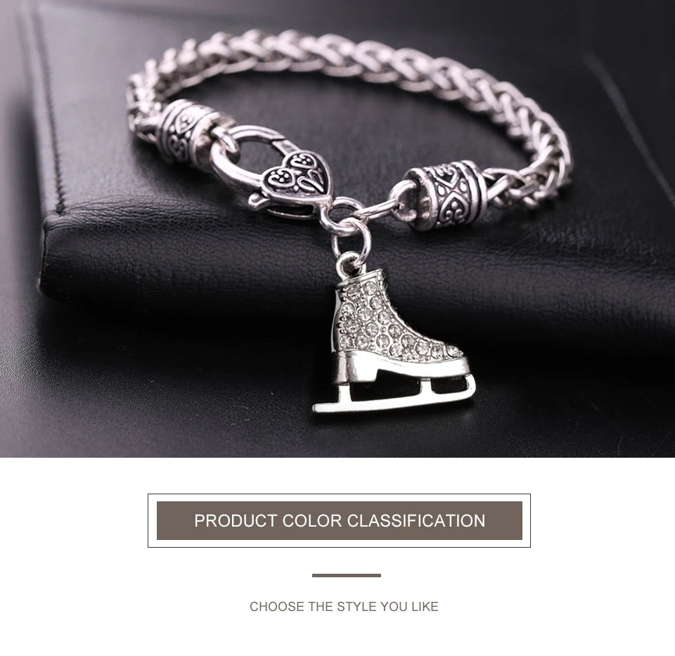 My Shape Skating Shoes Pendant Bracelets for Women Ice Skater Bracelet Sports Figure Skating Crystal Jewelry Gifts Skate Lover