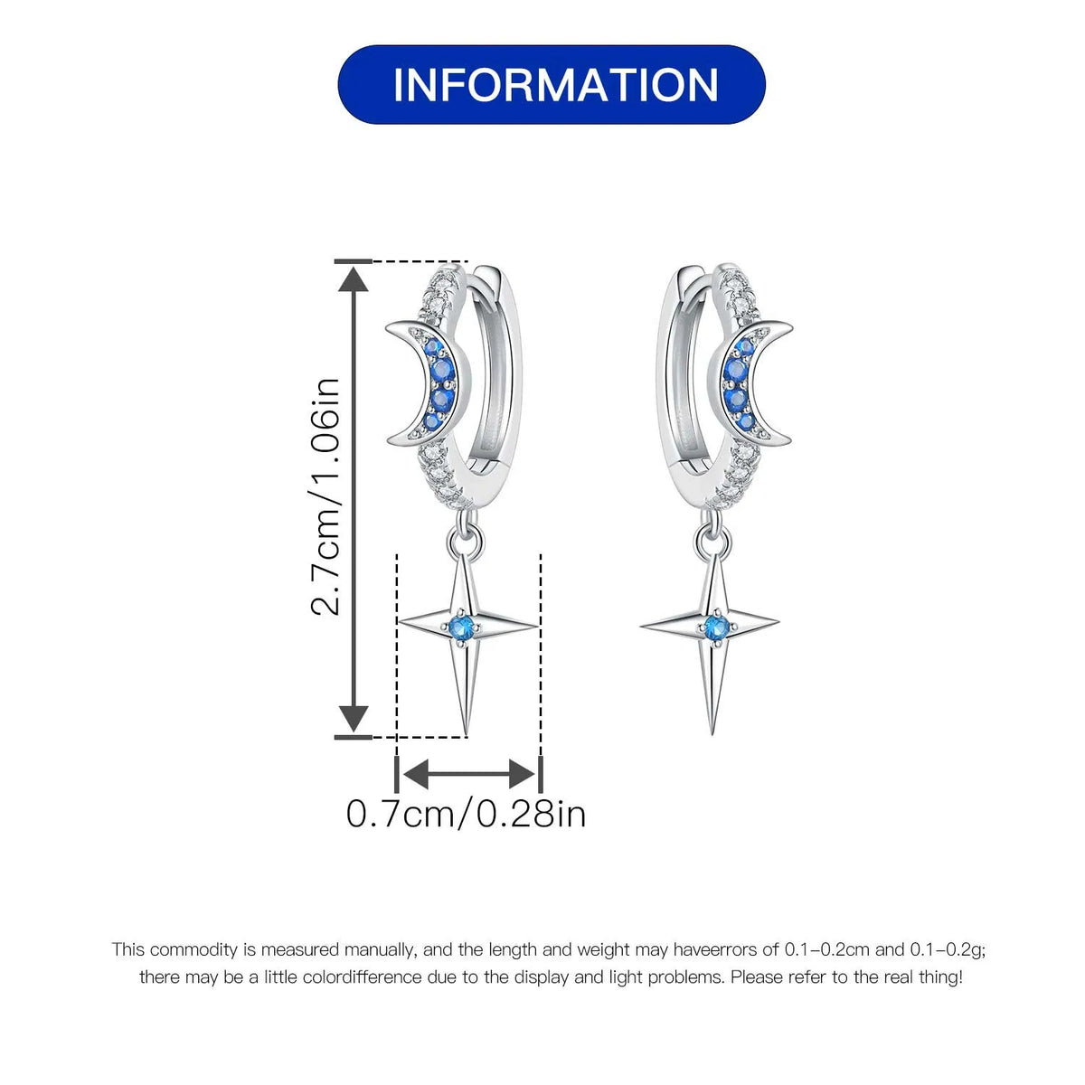 Orstarry 925 Sterling Silver Sparkling Blue Star Planet Drop Earrings Women Earrings Charm Trend Versatile Party Jewelry Gifts
