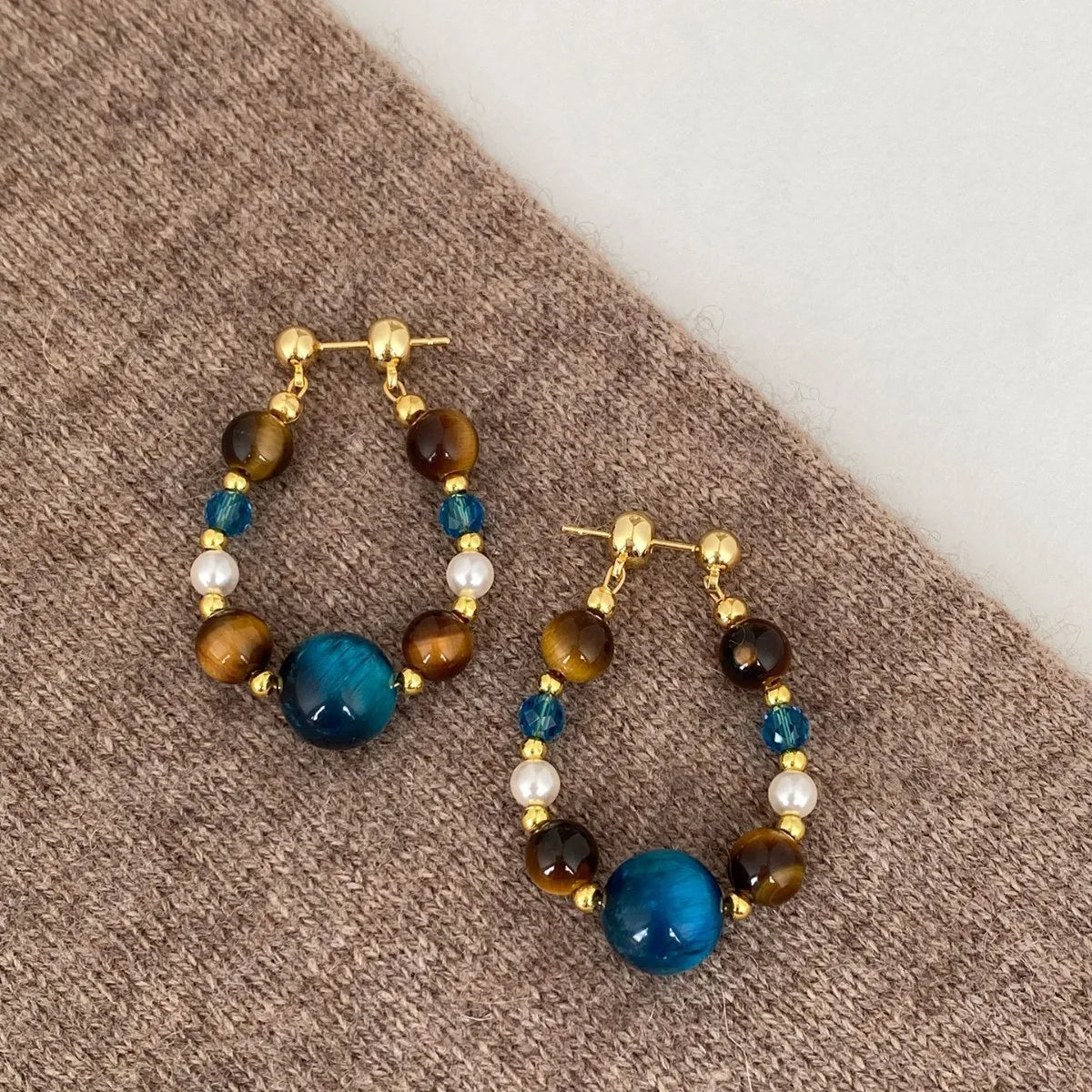 Fashion Retro Tigereye Stone Beads Earrings For Womem Vintage Ethnic Style Round Geometrics Earring Casual Party Jewelry Gift