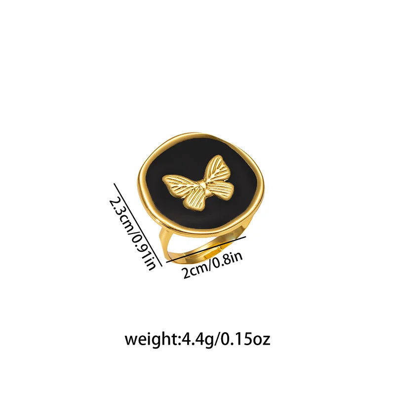 ANENJERY 316L Stainless Steel Geometric Circular Heart Waterdrop Enamel Ring For Women Luxury Temperament Fashion Jewelry Gifts
