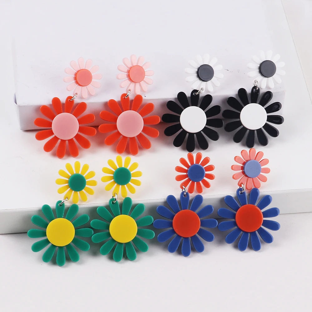 FishSheep Korean Cute Acrylic Flower Earrings for Women Trendy Geometric Daisy Pendant Drop Earrings 2022 Fashion Jewelry Gifts