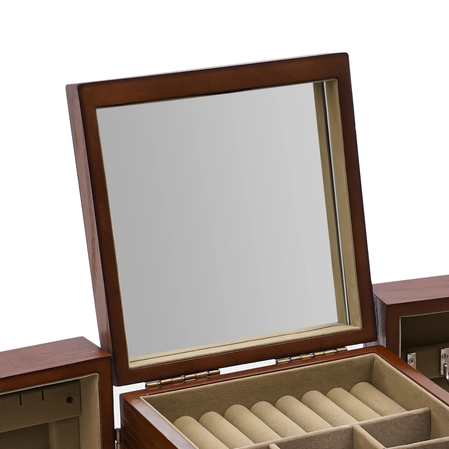 Jewelry Boxes, 5 Layer Jewelry Box, Dark Brown Storage Box, Built-in Mirror, Compact Size 11.81x7.87x9.84 Inch, Space Saving Desktop Organizer for Earrings Necklaces