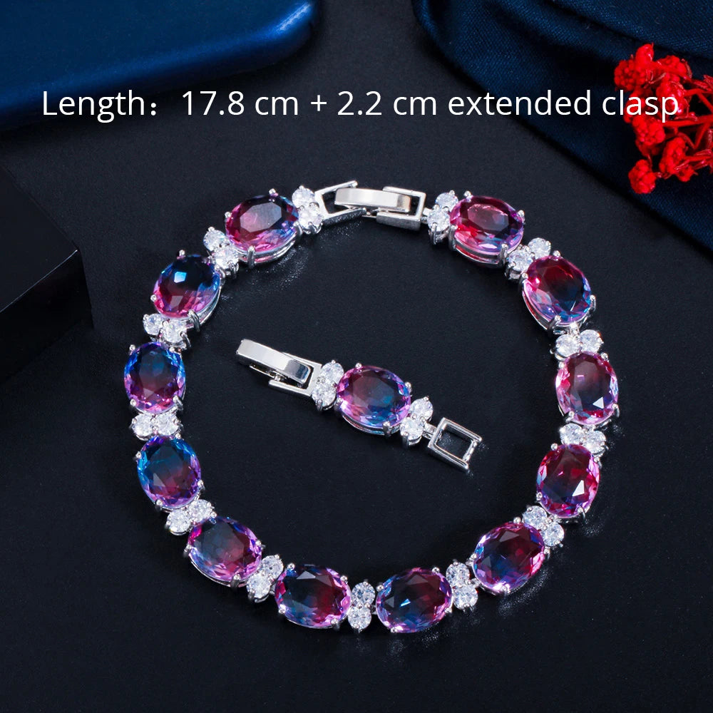 ThreeGraces Mystical Rainbow Cubic Zirconia Stones Silver Color Fashion Bridal Party Link Chain Bracelet for Women Jewelry BR380