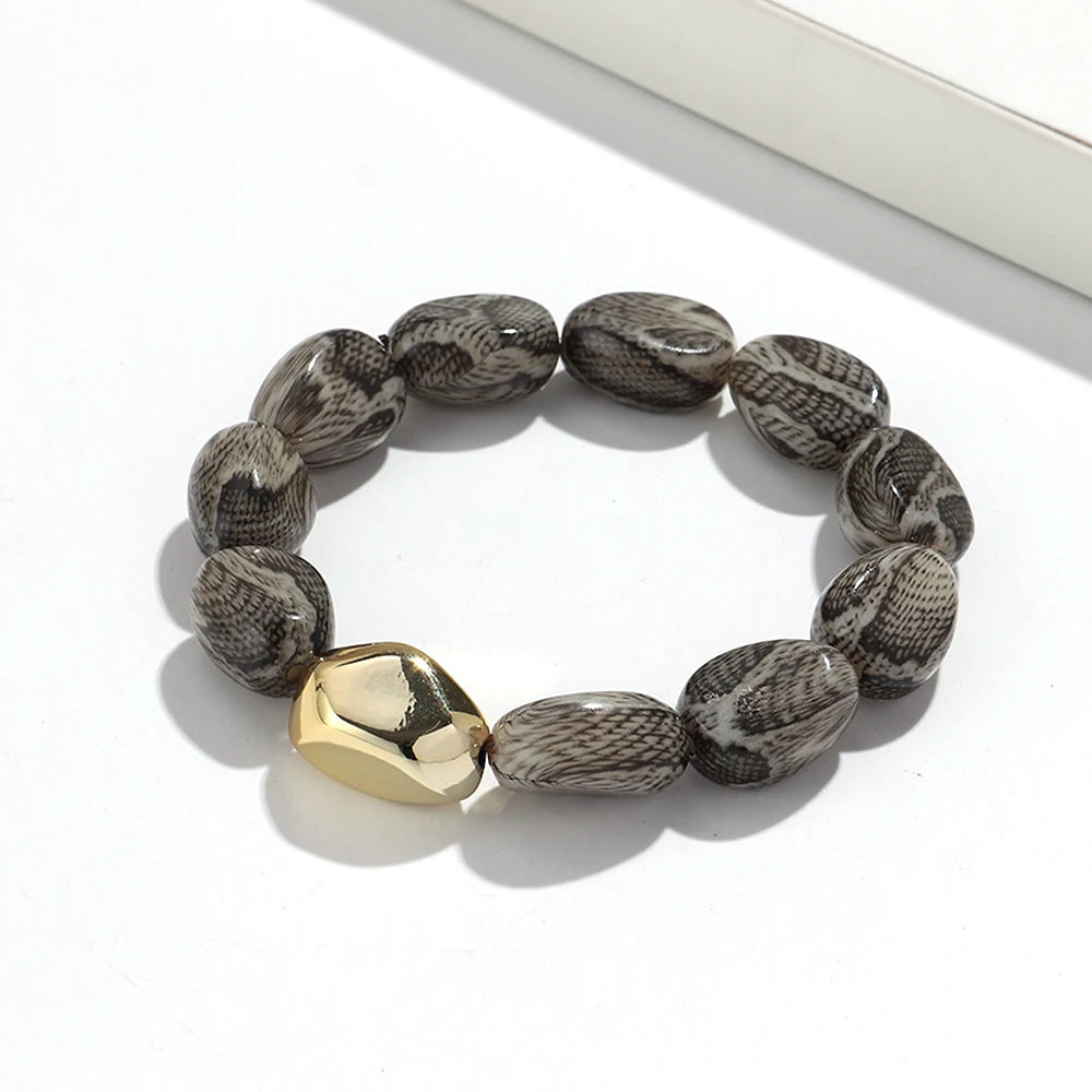 Personality Leopard Print Irregular Beaded Stretch Bangles Bracelets Retro Acrylic Geometric Beads Bracelet Women Jewelry