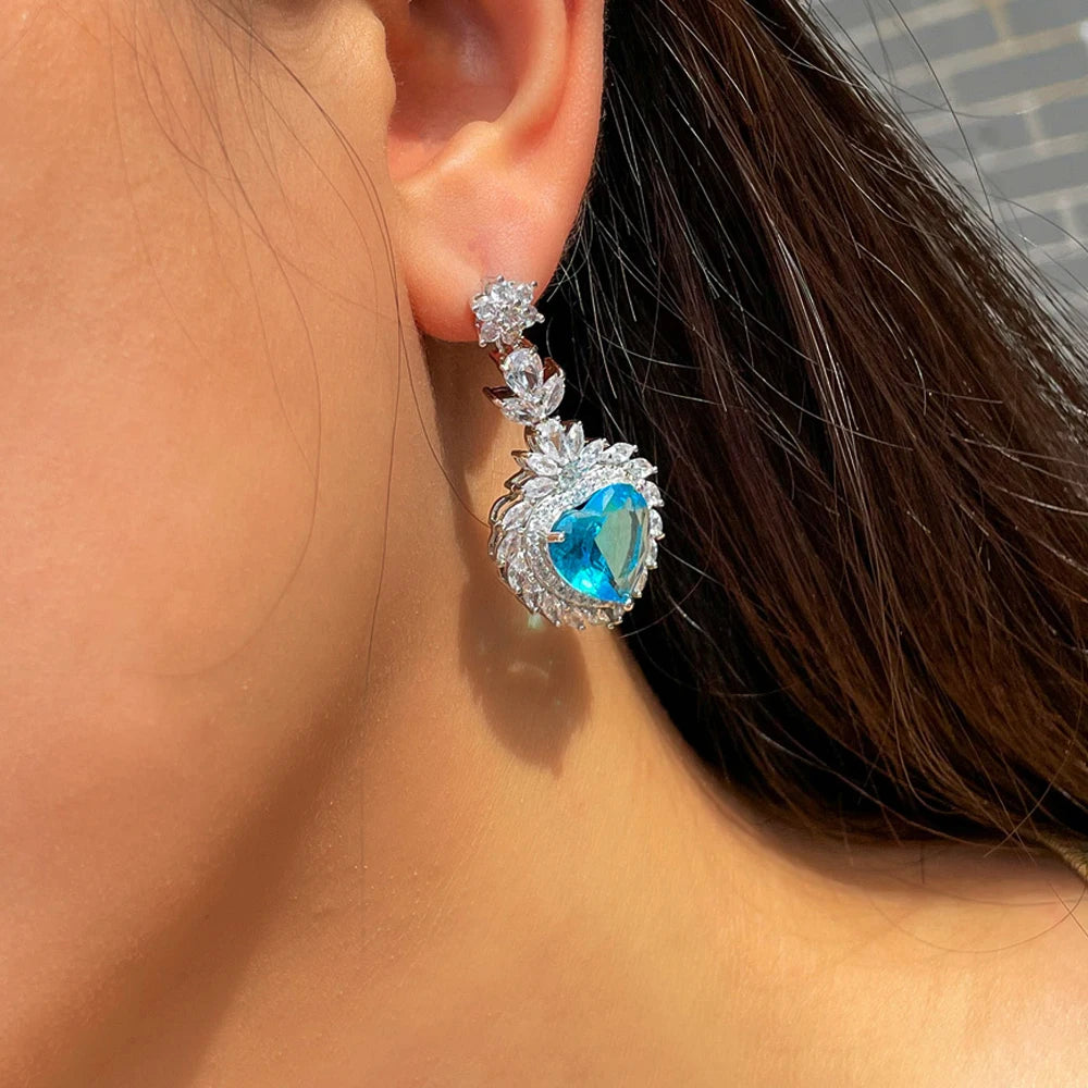 ThreeGraces Elegant Big Heart Shaped Cubic Zirconia Stone Bridal Dangle Drop Long Earrings for Women Wedding Party Jewelry E2108