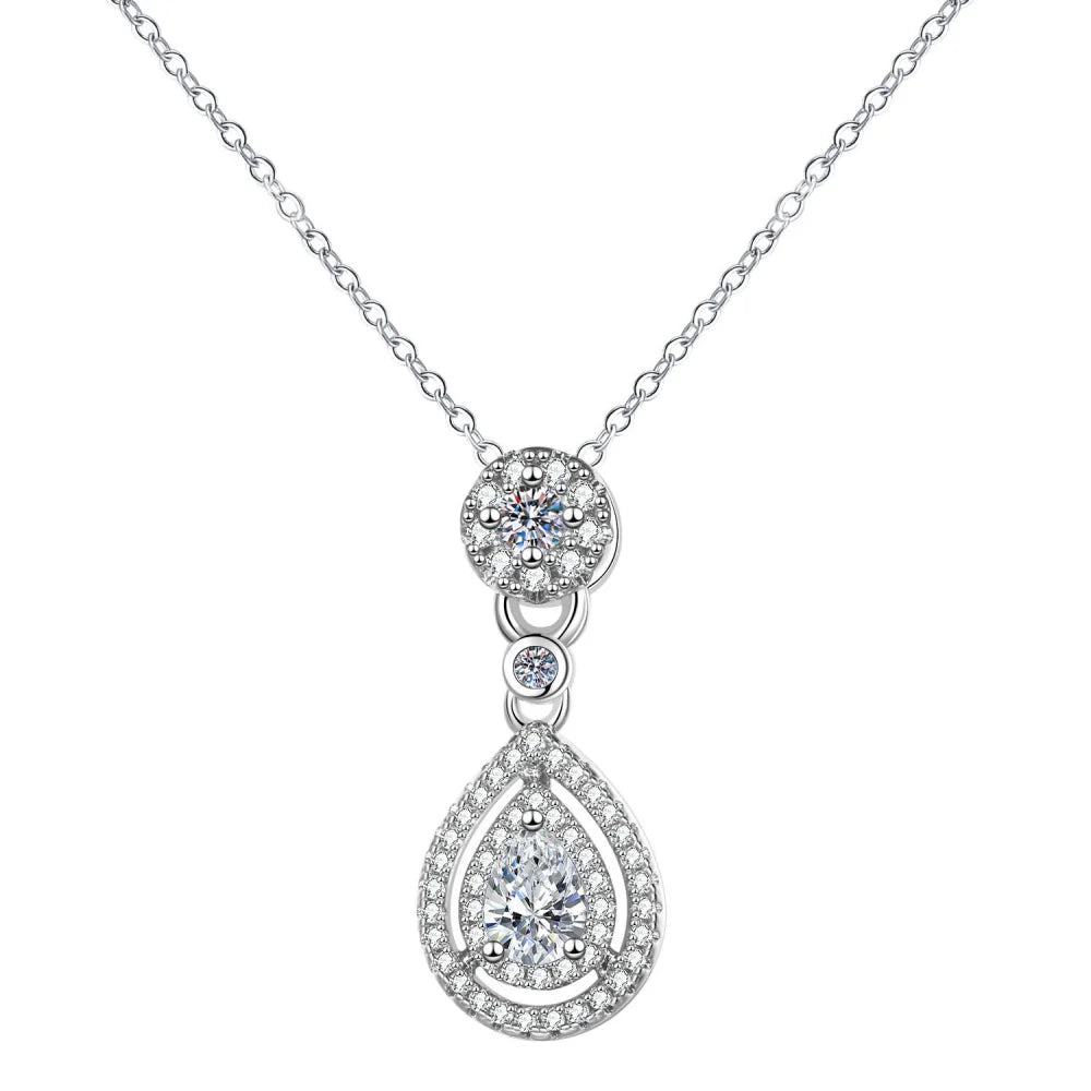 925 Sterling Silver Necklace Clavicle Chain Sparkling Zircon Teardrop Women's Pendant Necklace Birthday Party Gift Jewelry Gift