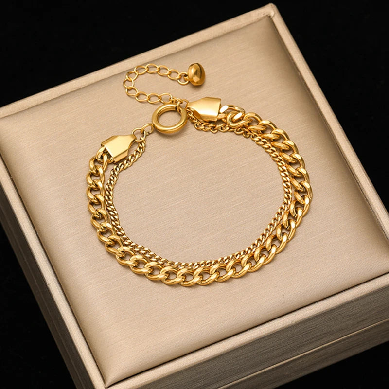 EILIECK 316L Stainless Steel Link Chain Bracelet For Women Trendy Punk 18K Gold Plated Waterproof Wrist Chain Jewelry Gift Party