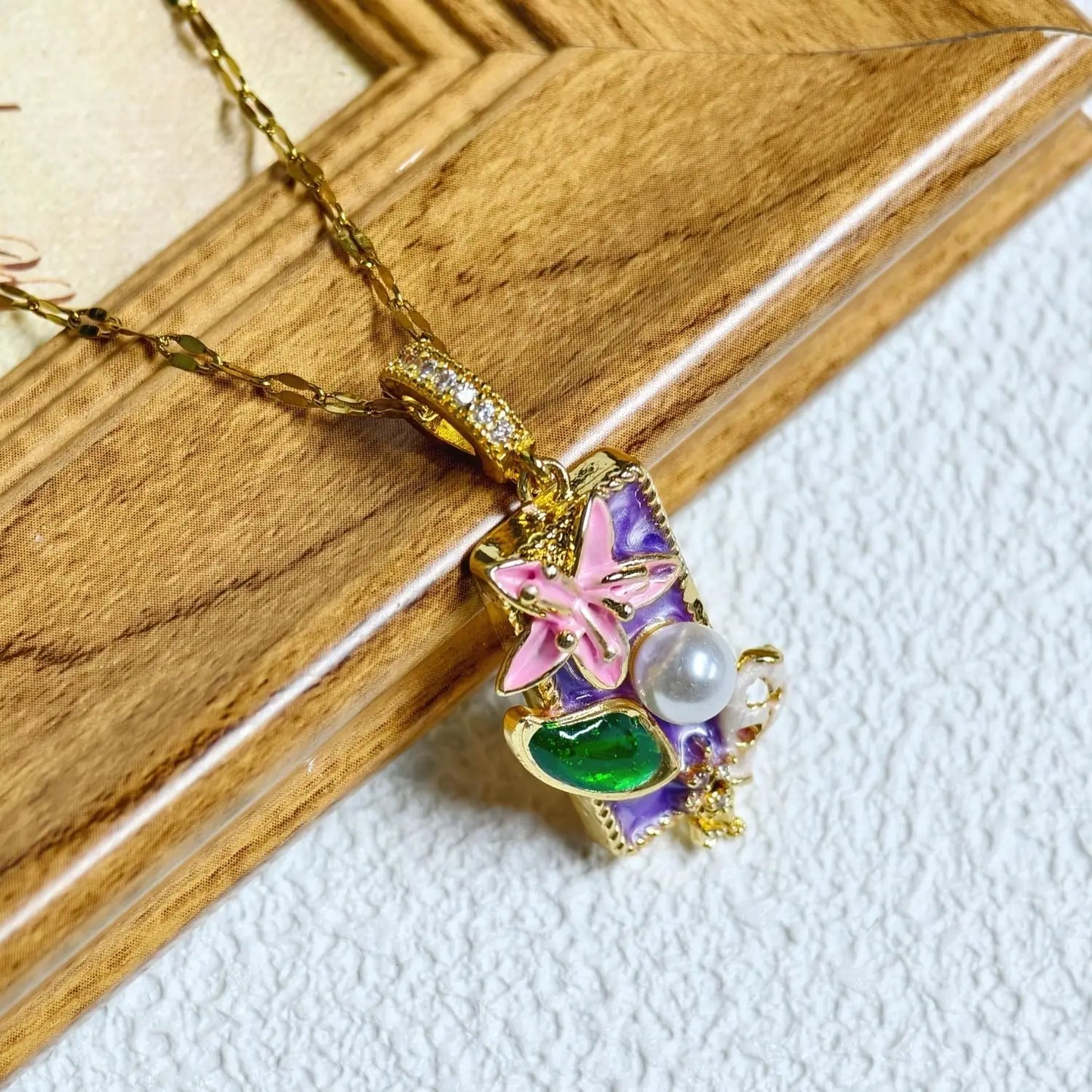 Purple, Blue and White Brand Vintage Oil Painting Style Titanium Steel Necklace Women's Pendant DIY Handmade Pendant Baroque New