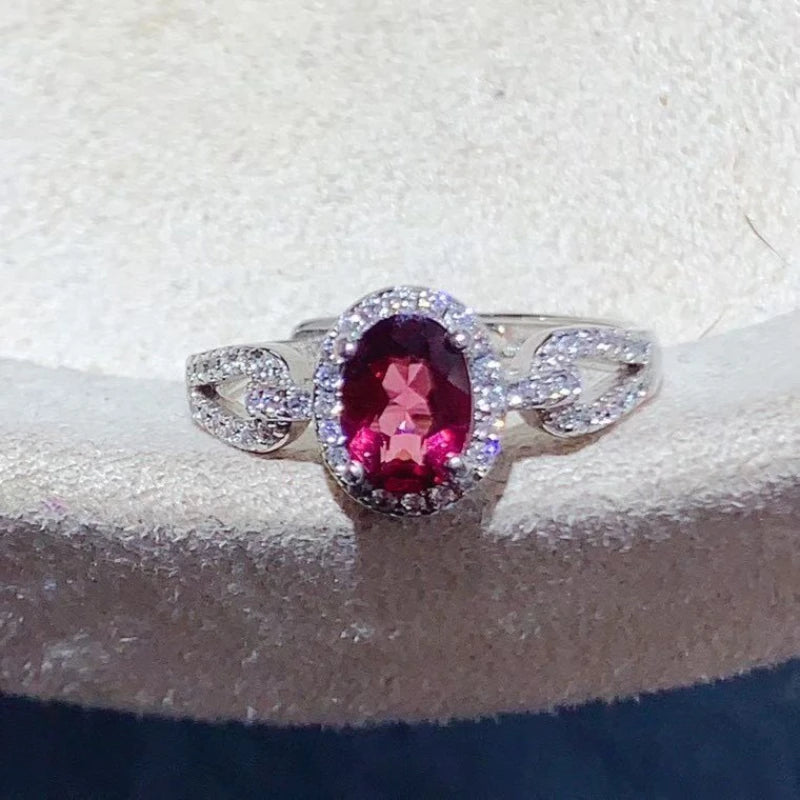 925 Silver Gemstone Ring for Daily Wear 5mm*7mm Natural Garnet Ring with Certificate Genuine Pyrope Garnet Jewelry