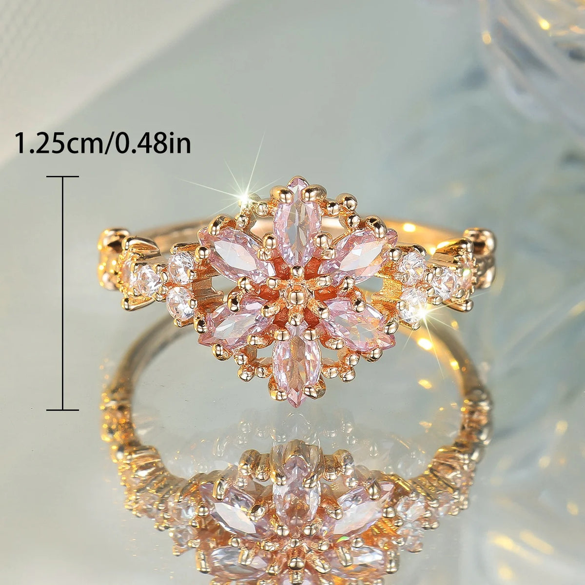Cute Female Zircon Stone Flower Ring Gold Color Engagement Charm Wedding Jewelry For Women