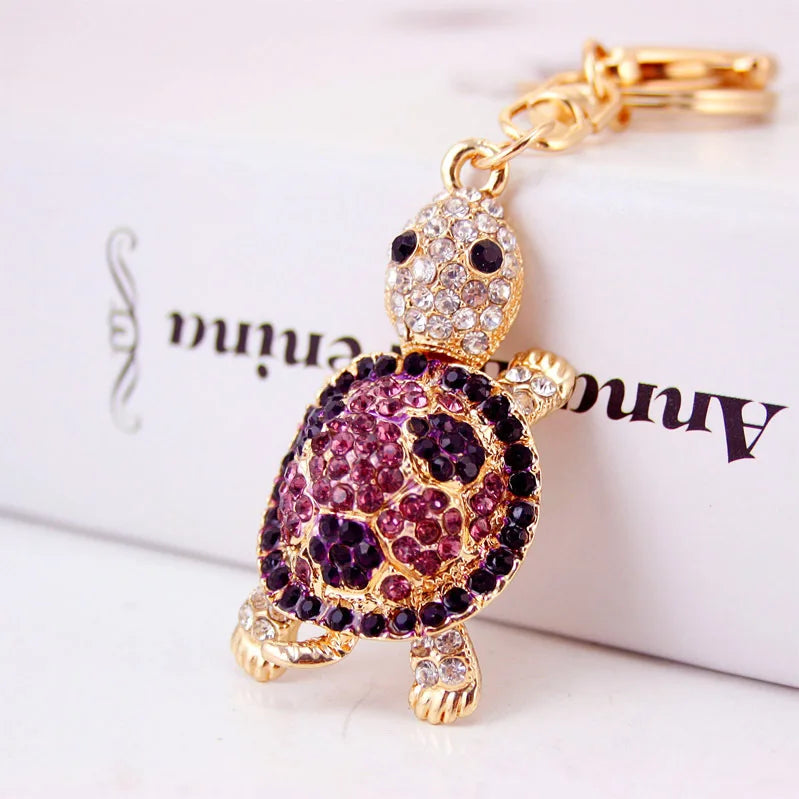 Dalaful Novelty Crystal Rhinestone Tortoise Keyrings Key Chains Holder For Car Purse Bag Pendant Buckle Fashion Keychains K233