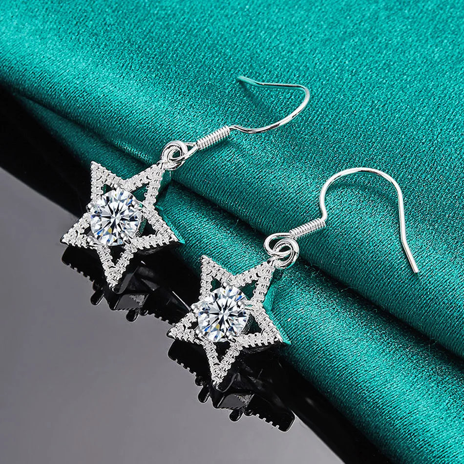 URMYLADY 925 Sterling Silver Star Zircon Earrings Eardrop for Women Fashion Charm Wedding Engagement Jewelry