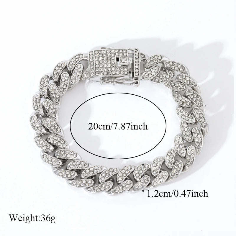 EILIECK Exquisite Geometric Thick Cuban Chain Necklace Bracelet Set Trendy Collar Punk Zirconia Collar Jewelry Women Men New