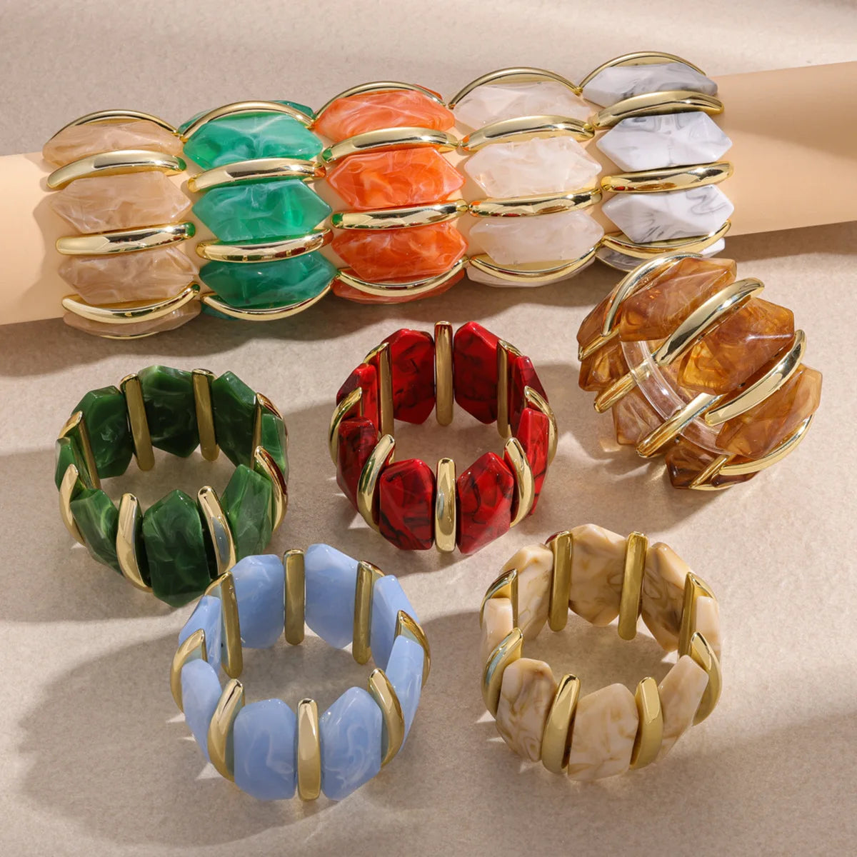 KMVEXO 10 Colors Smudging Bangle Geometric Wide Elastic Chunky Bracelets for Women Men Personality Acrylic Bracelet Hand Jewelry