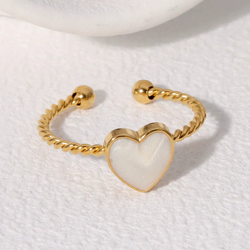 EILIECK 316L Stainless Steel Heart Love Adjustable Ring For Women Girl Fashion Finger Ring Waterproof Chic Jewelry Party Gift