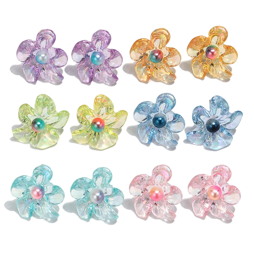 Cute Colorful Transparent Flower Stud Earrings Exquisite Resin Petal Earring for Women Party Jewelry Gifts