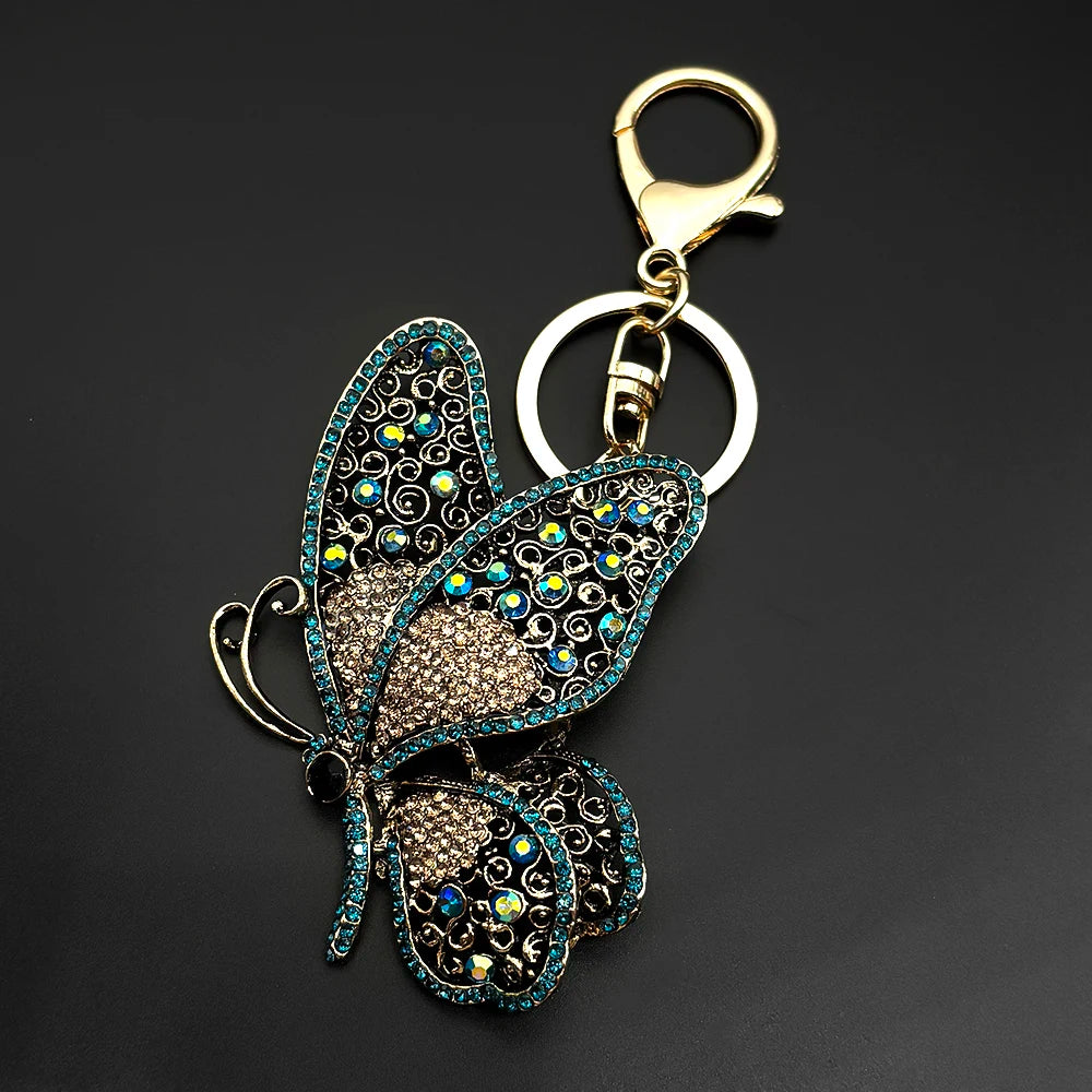 Exquisite Aesthetic Butterfly Keychain For Women Men Full Crystal Rhinestone Boho Female Insect Bag Charm Keyholder Jewelry Gift