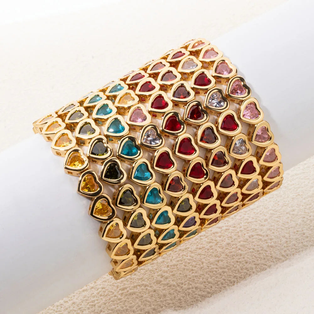 New Copper Heart Beads Gold Color Bracelets for Women Colorful Rhinestone Girl Bangle 2025
