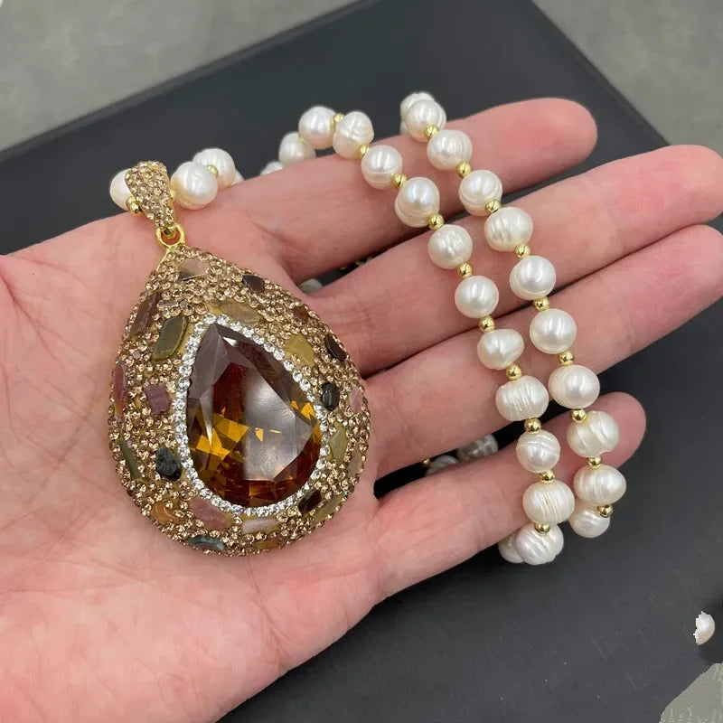 Unique Sudan Stone Crystal Charm Necklace Stud Earring Set Sultanite Color Change Tourmaline Waterdrop Zultanite Jewelry Sets