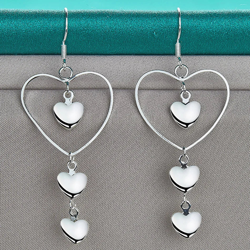 URMYLADY 925 Sterling Silver Love Heart Frame Earrings For Women Fashion Wedding Engagement Charm Jewelry