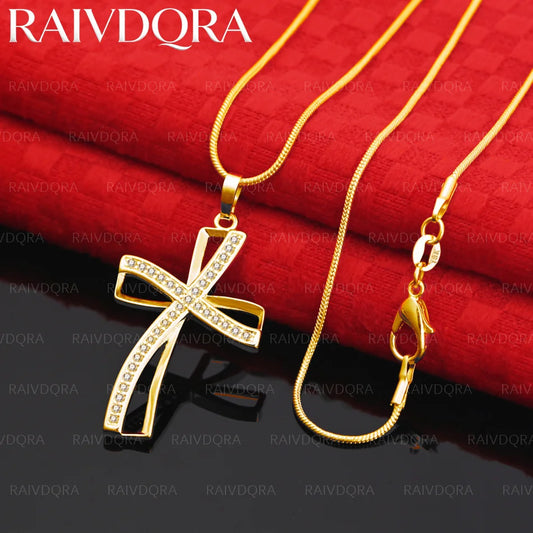18K Gold Plated Design Zircons Cross Pendant Necklace For Women Men Charm Trend Birthday Gifts Fashion Party