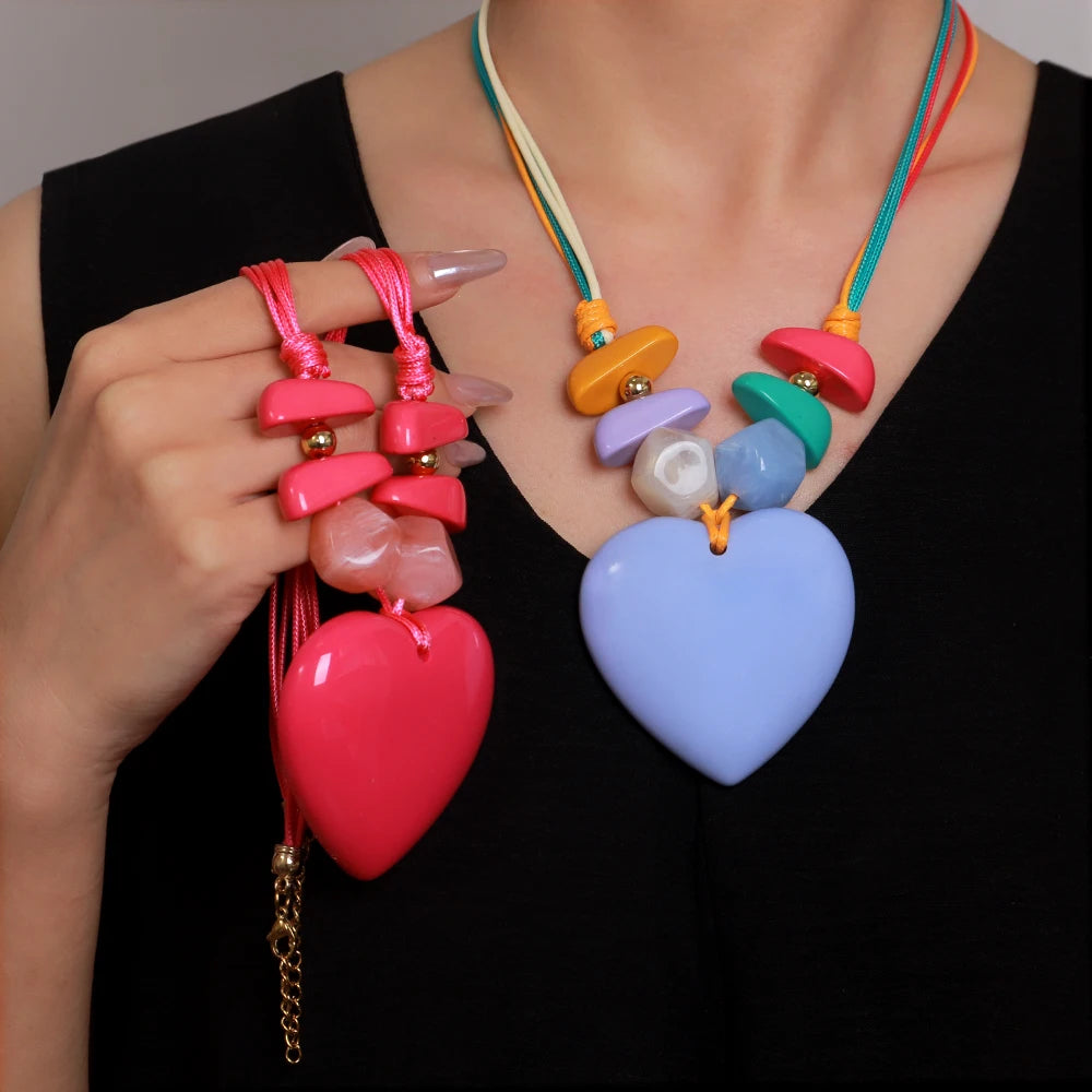 Fashion Colorful Large Love Heart Pendant Necklace Geometric Heart Shape Beads Choker Necklaces 2026 Trendy Jewelry Gifts