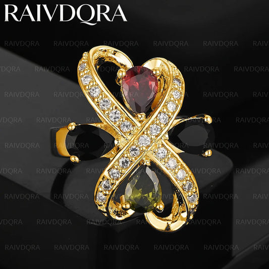 18K Gold Plated 8 Size Zircons Double Heart Ring For Women and Men Simple Charm Fashion Jewelry Party Accessories Birthday Gifts