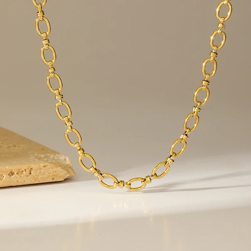 EILIECK 316L Stainless Steel Gold Color Chain Statement Necklace Bracelet For Women Charm Simple Jewelry Bijoux Jewelry Set Gift