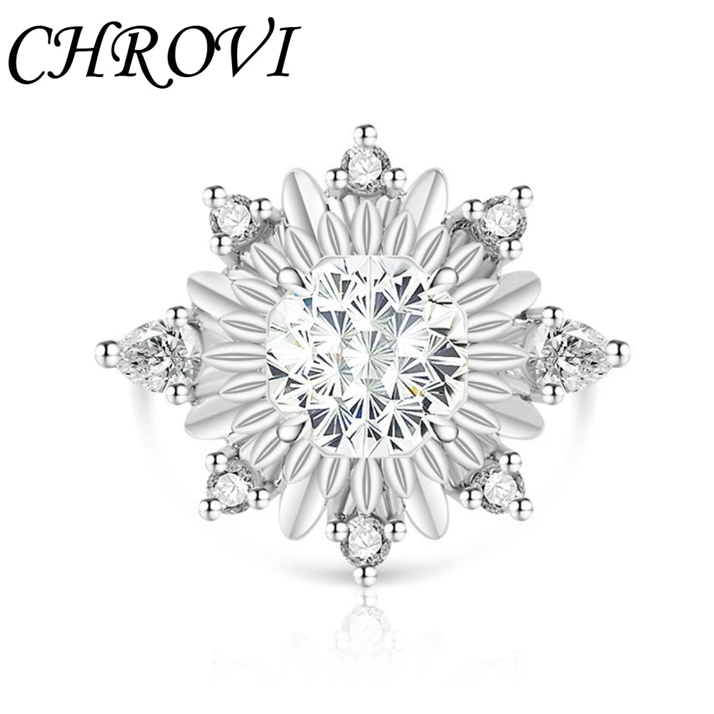 Luxurious 925 sterling silver gemstone flower chrysanthemum ring for women - ultra-shiny sunflower style finger ring