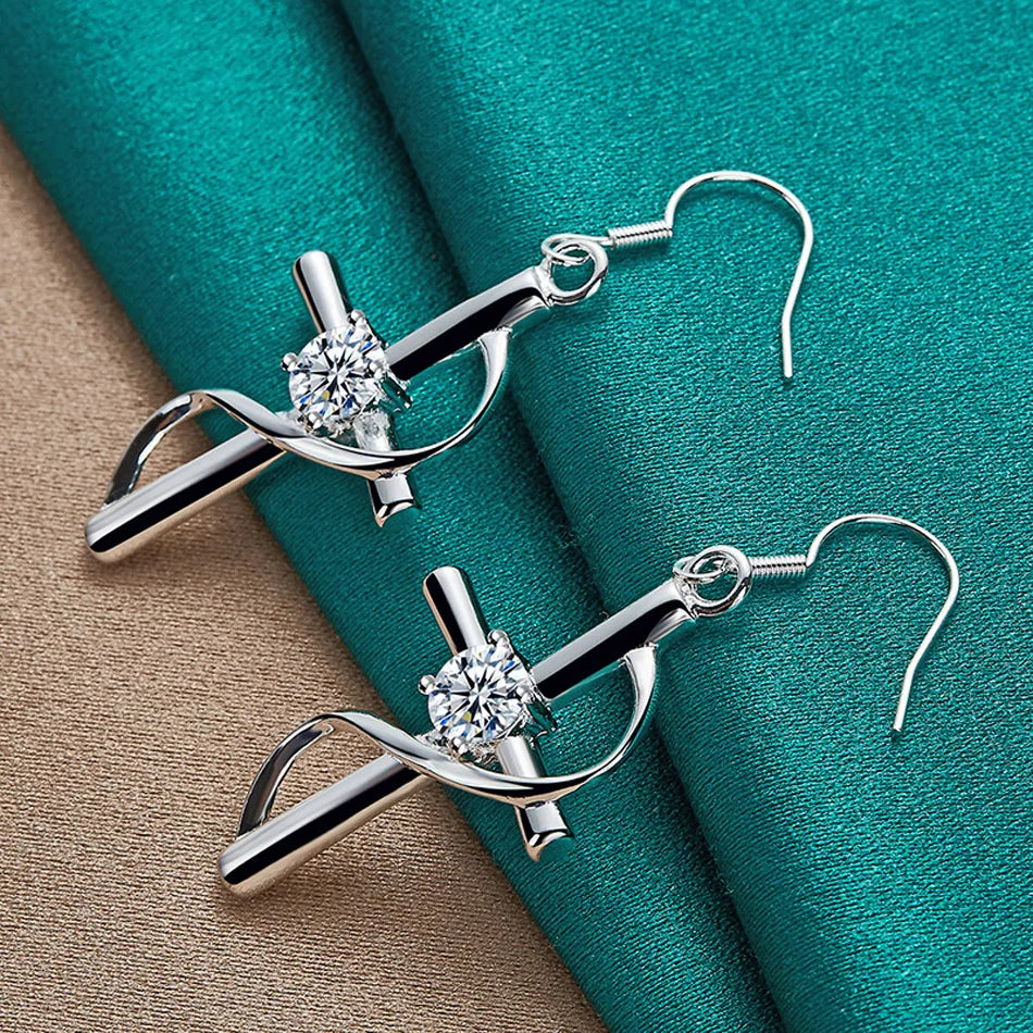 URMYLADY 925 Sterling Silver Cross Zircon Earrings For Women Charm Jewelry Wedding Fashion Gift