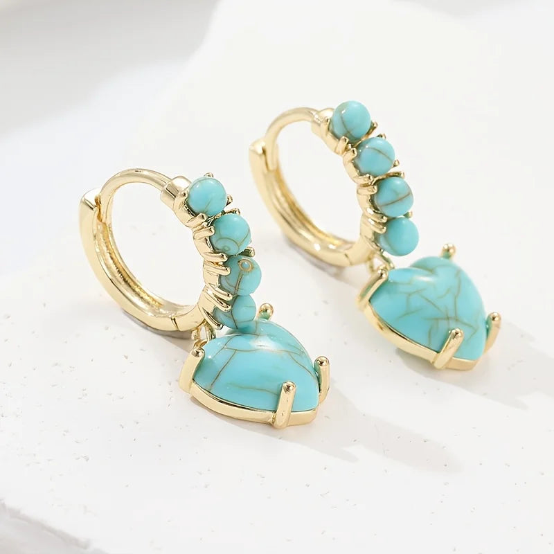 Vintage Imitation Turquoise Romantic Heart Shaped Dangle Earrings for Women's Fashion Festival Anniversary Jewelry Accessories