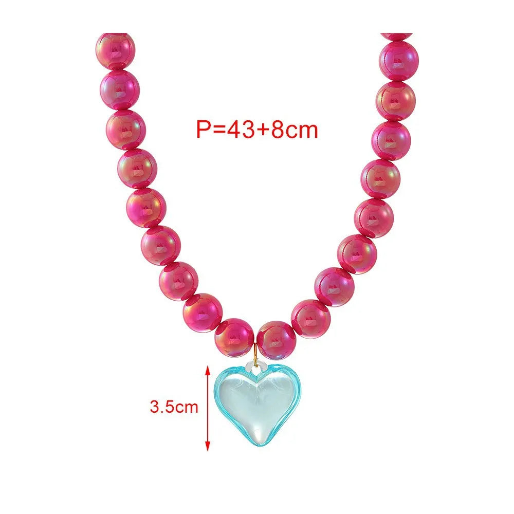 Colorful Resin Beads Choker Necklace for Women Fashion Transparent Big Love Heart Pendant Charm Collar Jewelry Party Gifts