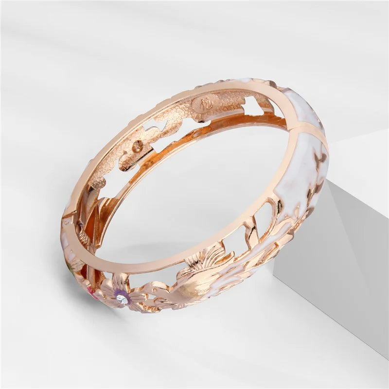 Hollow Bangles For Women Bracelets On Hand Bird Cloisonne Enamel Jewelry Women's Hand Bracelet Female Bangle Gifts For Wife Girl