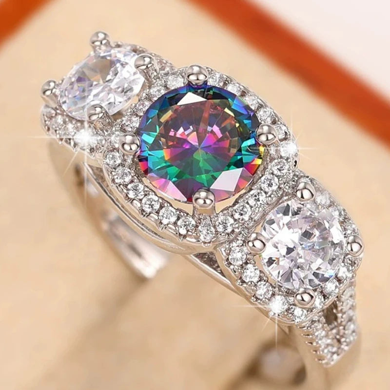 Beautful Colorful Glass Princess Women's 925 Stamp Slver Ring Zirconia Wedding Anniversary Party Personalized Gift Jewelry