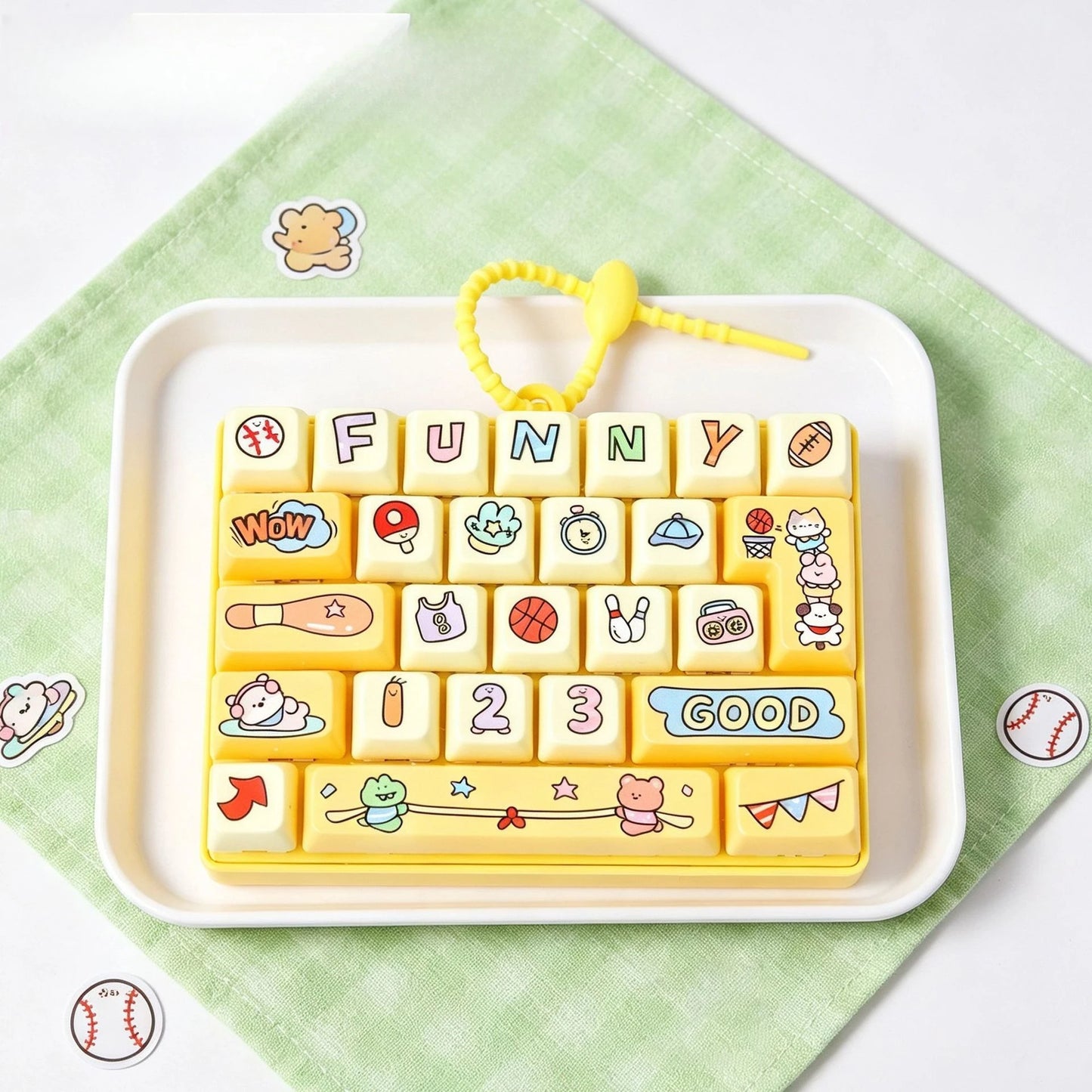 Silicone 26 Key Press Button Fidget Bag Charm Keychain Stress Relief Decompression Keyboard Keyring for Family Party Adults Kids
