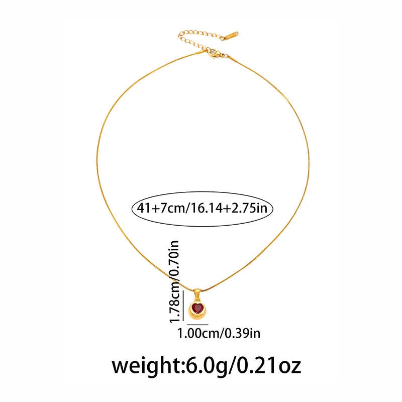 ANENJERY 316L Stainless Steel Round Bead Inlaid Heart Zircon Necklace For Women Luxury Design Simple Jewelry Gifts Wholesale