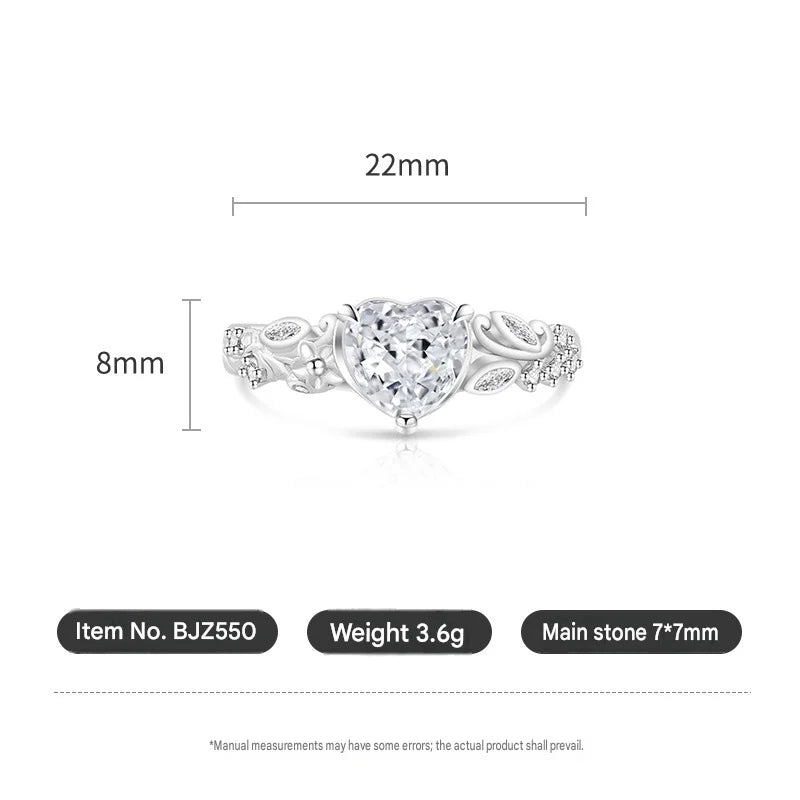 925 Sterling Silver Heart Ice Flower Cut Solitaire Ring, Antique Floral Band with Marquise Side Zircon, Ladies Party Jewelry