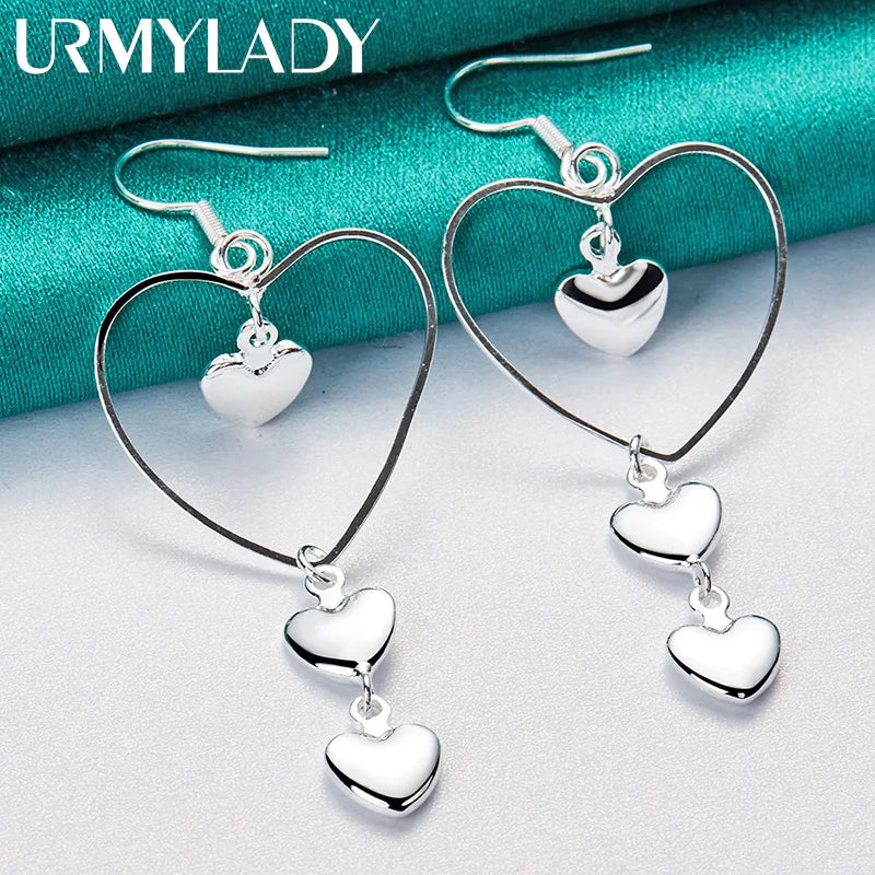 URMYLADY 925 Sterling Silver Love Heart Frame Earrings For Women Fashion Wedding Engagement Charm Jewelry
