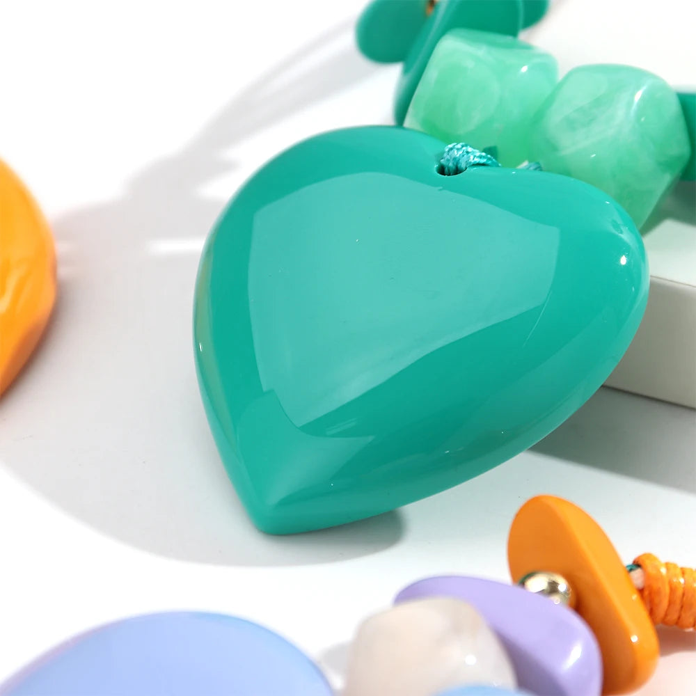 Fashion Colorful Large Love Heart Pendant Necklace Geometric Heart Shape Beads Choker Necklaces 2026 Trendy Jewelry Gifts